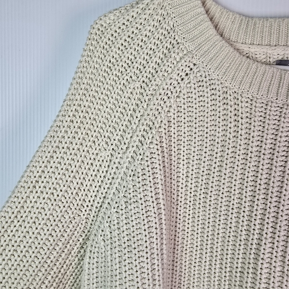 Aerie Chunky Knit Crew NeckRaglanLong Sleeve Pullover Sweater Cream Small Petite - Picture 5 of 11